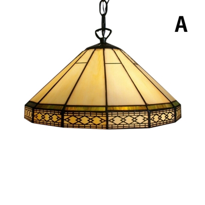 2-Light White Pendant Light with Tiffany Vintage Mission Glass Shade, 16