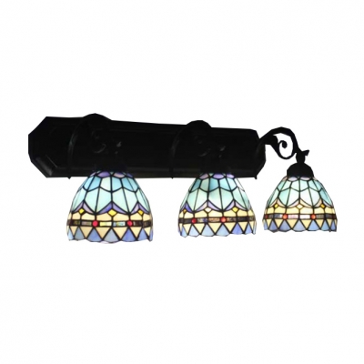 Baroque Tiffany-Style 3 Light Stained Glass Shade Sconce Lighting in Matte Black Finish