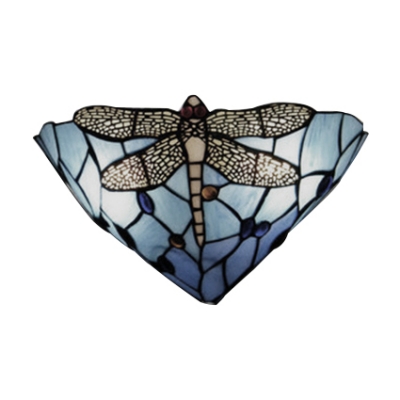 Gorgeous Dragonfly Orange/Blue Stained Glass Shade Hallway Two Light Wall Sconce, 12