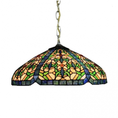 Multicolored Tiffany Style 2 Light Ceiling Pendant with Dome Glass Shade, 16-Inch Wide