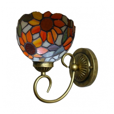 Sunflowers Tiffany Pattern Bowl Design with Multicolor Glass Shade Wall Sconce, 7