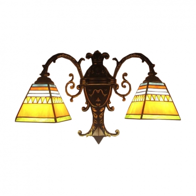Tiffany Style Wall Sconce Stained Glass Lampshade 2-Light Indoor Fixture