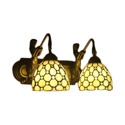 Vintage Style Belle Double Light Wall Sconce Tiffany-Style Yellow Stained Glass Shade in 15-Inch Wide