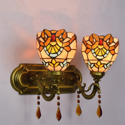 Victorian Design Tiffany Double Head Wall Sconce with Crystal Decoration