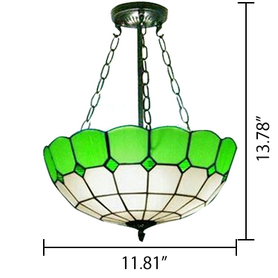 White&Green Bowl Shaped Pendant Light Tiffany Style Semi Flush Mount with 12