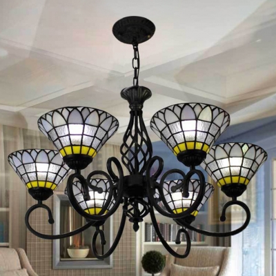 6 Light Tiffany-Style Frosted Stained Glass Shade Chandelier in Black