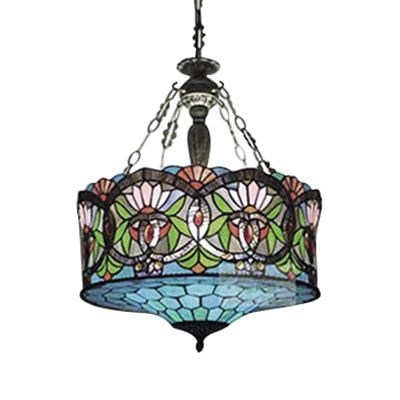 Tiffany Baroque Chandelier with Colorful in Stained Glass