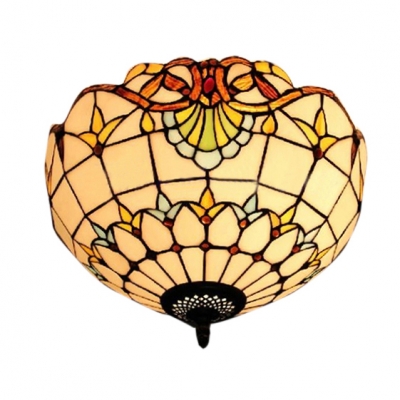 12-Inch Wide Tiffany Double Light Flush Mount Ceiling Light in Baroque Style