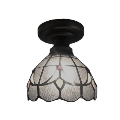 Baroque Simple Semi-Flush Ceiling Fixture with Tulip Pattern Clear Glass Shade in Tiffany Style