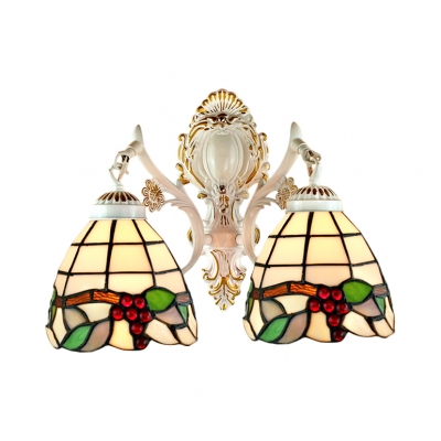 Tiffany-Style Double Light Wall Sconce with Grape Pattern Glass Shade, 16