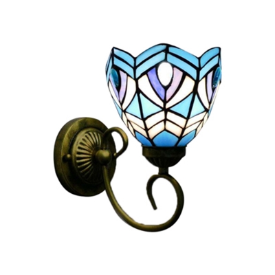 Nautical Wall Sconce Up Lighting with 6''W Bowl Pattern Glass Shade in Blue