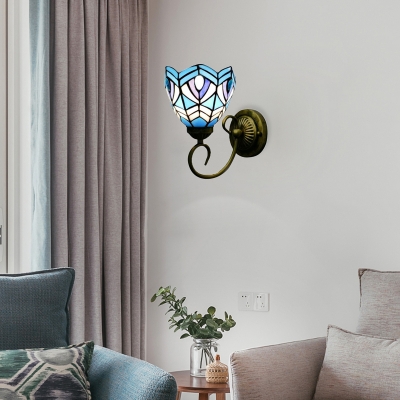 Nautical Wall Sconce Up Lighting with 6''W Bowl Pattern Glass Shade in Blue