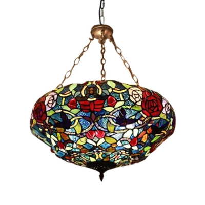 Chandelier for Decoration Dining Room Living Room with Stained Glass Flower Lampshade