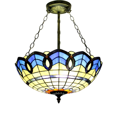 Vintage Baroque Tiffany Style Colorful Stained Glass Semi Flush Mount Ceiling Light, 16