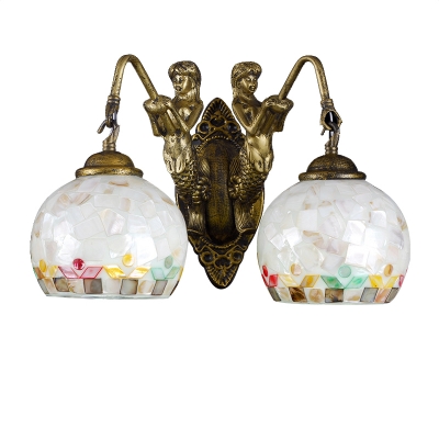 Tiffany 2-Light Wall Sconce Mermaid with Stone Pattern Globe Shade in Bronze, 14