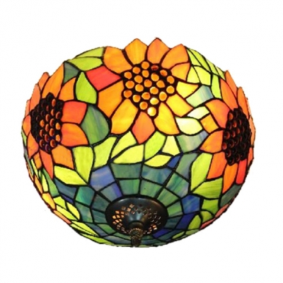 Sunflower Bowl Shaped Tiffany Style Flush Mount Ceiling Fixture Two