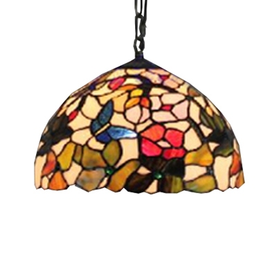 12" Wide Tiffany-Style Butterfly and Floral Ceiling Fixture with Art Glass Shade in Multicolored
