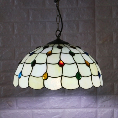 Yellow Dome Glass Shade with Multicolored Jewels Tiffany  Vintage Ceiling Fixture 12
