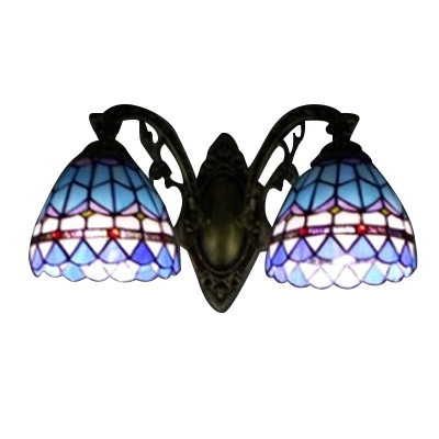 Blue Stained Glass Wall Sconce Mermaid with Tiffany Style 14-Inch Wide Shade, 2-Light