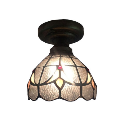 Baroque Simple Semi-Flush Ceiling Fixture with Tulip Pattern Clear Glass Shade in Tiffany Style
