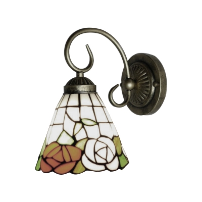 Tiffany Loft Style Floral Pattern Glass Shade Wall Sconce in Bronze Finish