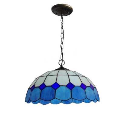 16-Inch Wide Ceiling Fixture in Mediterranean Style with Tiffany Dome Glass Shade in White & Blue