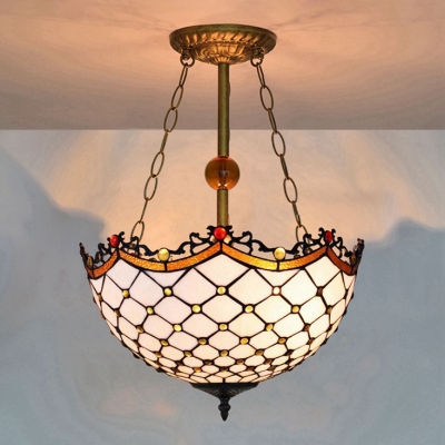 Simple Tiffany Style Semi Flush Mount with Classic Art Glass Shade in 16