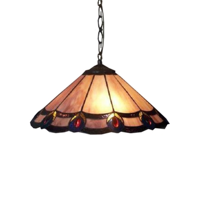 Vintage Design 12" W Tiffany-Style Pendant Light with Cone Shaped Glass Shade in Purple