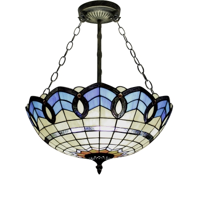 Vintage Baroque Tiffany Style Colorful Stained Glass Semi Flush Mount Ceiling Light, 16