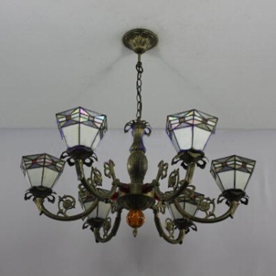 Tiffany 6-Light Vintage Stained Glass Shade Chandelier in Bronze Finish