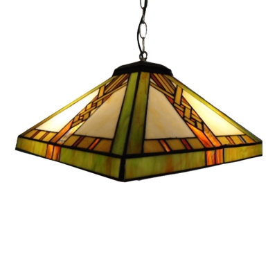 14" W Two Light Ceiling Pendant for Loft with Tiffany Mission Pattern Glass Shade