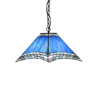 12" W Ceiling Fixture, Tiffany Stained Glass Shade in Blue , Nautical Style