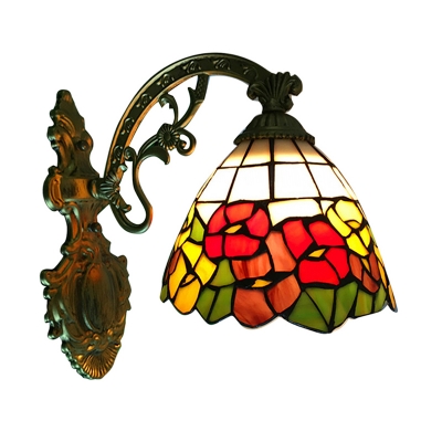 Floral Bell Design Tiffany Pattern 12"W Wall Lamp with Multi-Colored Glass Shade