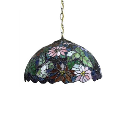 Tiffany Style 2-Light Pendant Light with 16-Inch Wide Floral Dome Glass Shade in Multicolored Finish