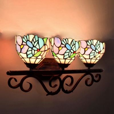 Tiffany-Style Bird and Flower Theme Colorful Glass Lampshade Wall Sconce, 25