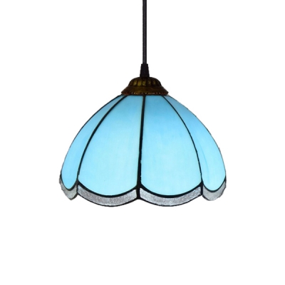 Simple Hanging Lamp with Tiffany-Style Scalloped Glass Shade