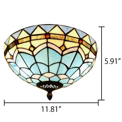 Baroque Design Flush Mount Ceiling Fixture With Tiffany Style Blue