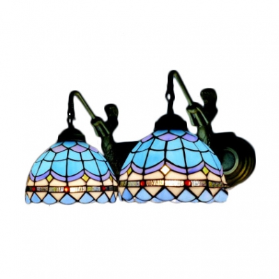 Baroque Style 2 Light Belle Supported Dome Shaped Tiffany Blue Glass Shade,16" Wide