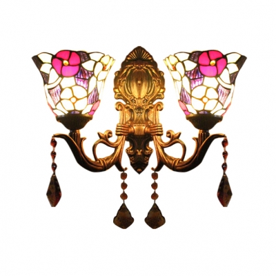 Double Light Inverted Bell Shade Floral Glass Shade,Multi-colors