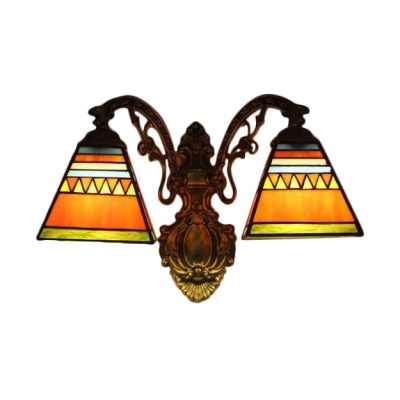 Mediterranean Tiffany Stained Glass Shade Downlighting Wall Sconce,Orange-red