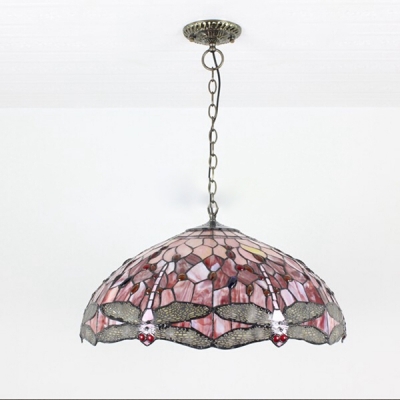 Multi-Colored Dragonfly Pattern Glass Shade Tiffany Vintage 20