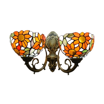 Multi-colors Pastoral Sunflower Tiffany Glass Shade Hallway Sconce, 2 Light