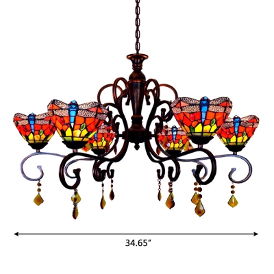 Tiffany 6-Light Chandelier with Dragonfly Pattern Glass Shade