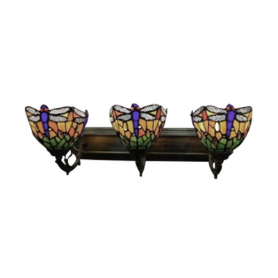 Tiffany-Style Dragonfly Theme,Bowl Design Three Light, Colorful Glass Shade