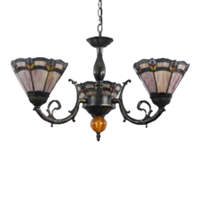 Classic 3-Light Stained Glass Shade Chandelier in Olde Bronze Finish