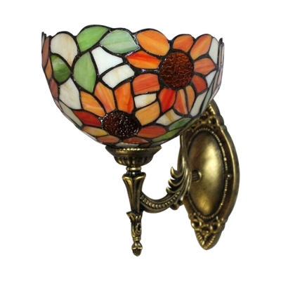 Up Lighting Tiffany Style Floral Design Wall Sconce with Corlorful Glass Shade