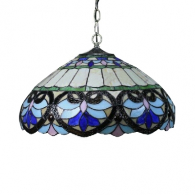 2-Light Ceiling Fixture with Tiffany Dome Shaped Glass Shade in Baroque Style, 18-Inch Wide