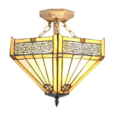 Tiffany Style Mission 2 Light Semi Flush Mount Ceiling Fixture In