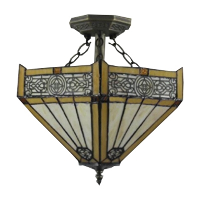 Tiffany-Style Mission 2-Light Semi-Flush Mount Ceiling Fixture in Yellow, 16-Inch Wide Shade