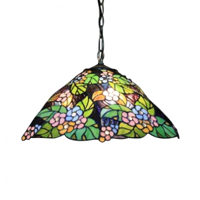 2 Light Pendant Light with Leaf Pattern Glass Shade, 16